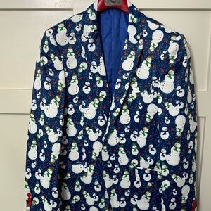 Suslo Couture Men's Holiday Snowman Suit Jacket Slim Fit XL Size 44